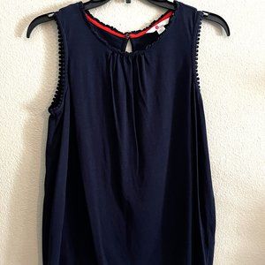 Boden Navy Blue Top with Pom Pom Trim